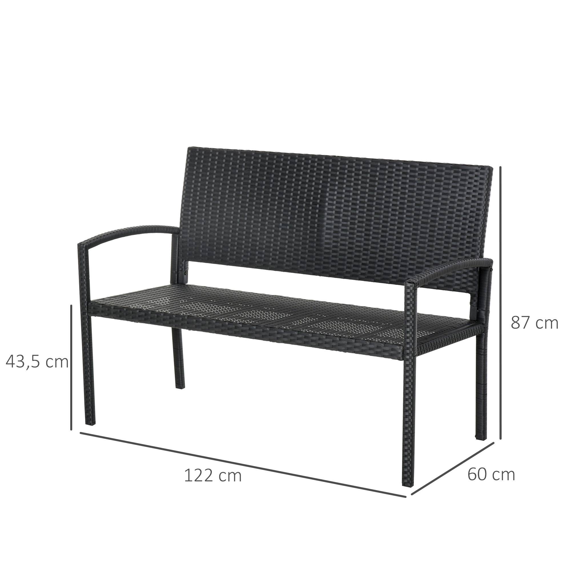 Outsunny - Banc de jardin 2 places style cosy chic résine tressée 4 fils imitation rotin noir - Outsunny - Imagen 3