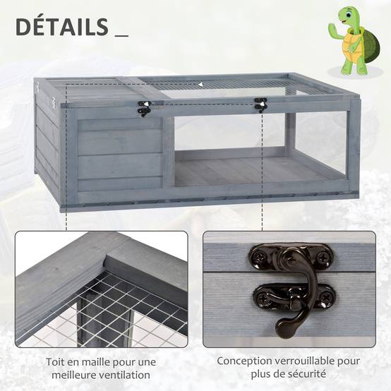 Enclos pour tortue bois gris 91 x 60.5 x 32 cm - PANGIVO - Image 8