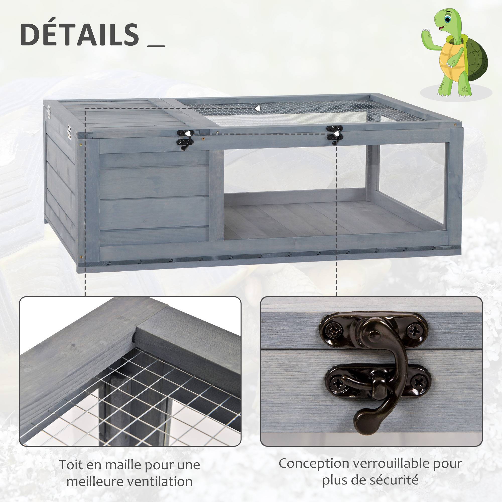 Enclos pour tortue bois gris 91 x 60.5 x 32 cm - PANGIVO - Image 8
