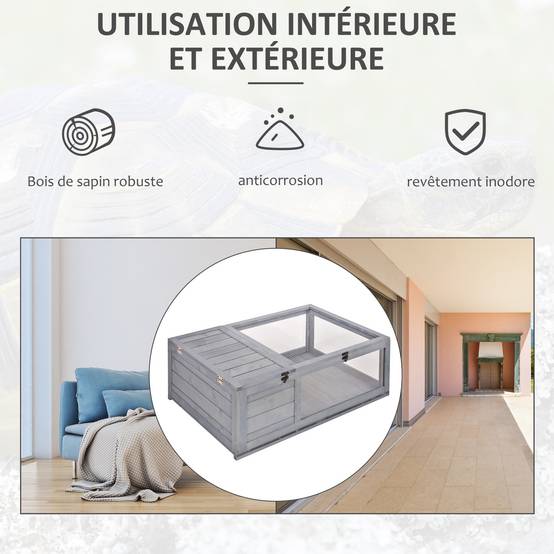 Enclos pour tortue bois gris 91 x 60.5 x 32 cm - PANGIVO - Image 6