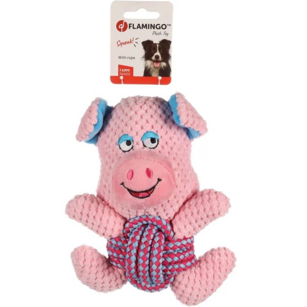 Flamingo - Jouet Cochon rose avec corde longueur 21 cm pour chien - Imagen 3