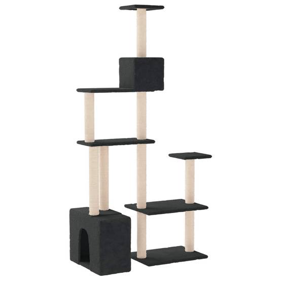 Arbre à chat bois et peluche gris foncé 96 x 47.5 x 177.5 cm - PANGIVO - Image 5