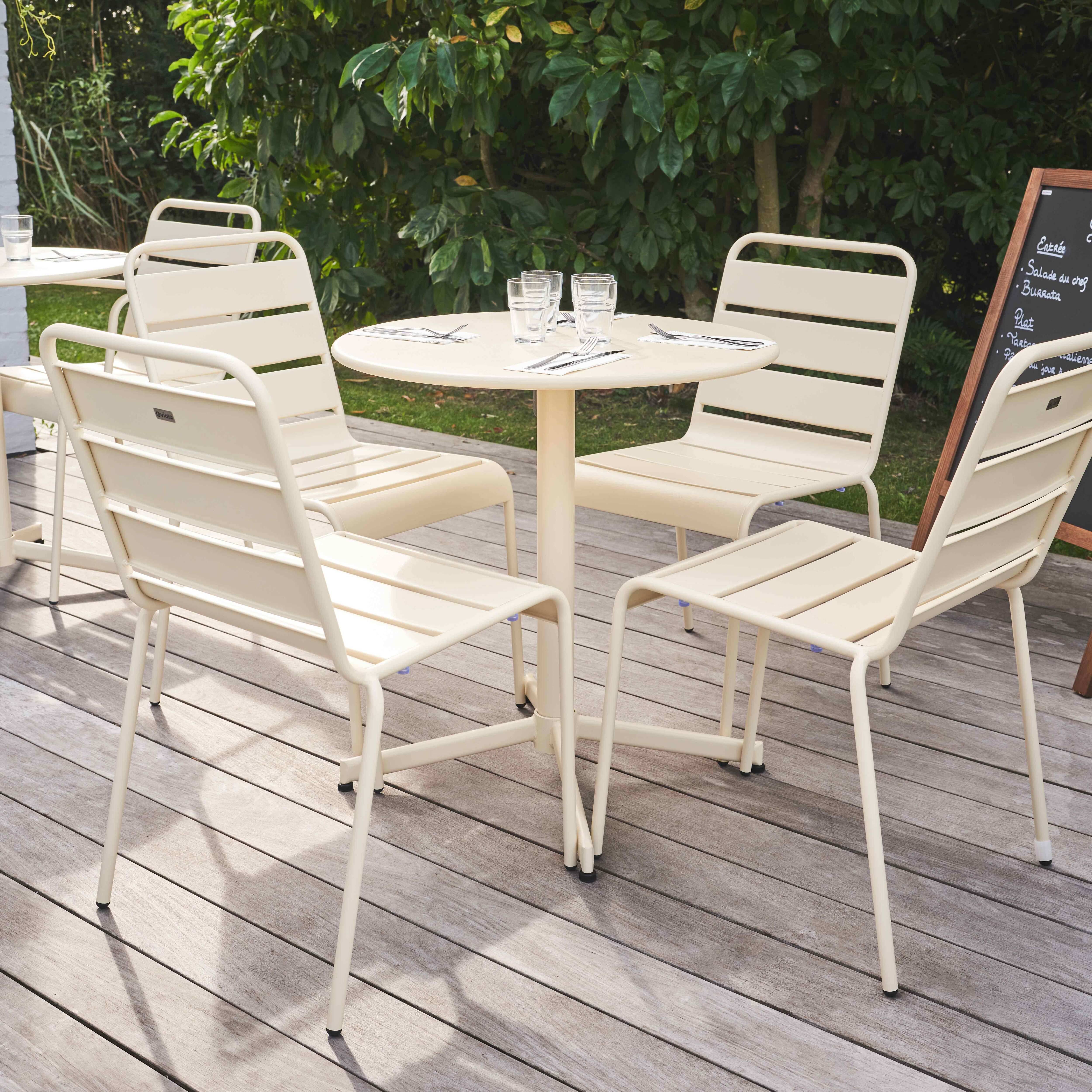 Oviala - Ensemble table de jardin ronde et 4 chaises en métal ivoire Palavas - Oviala - Imagen 2