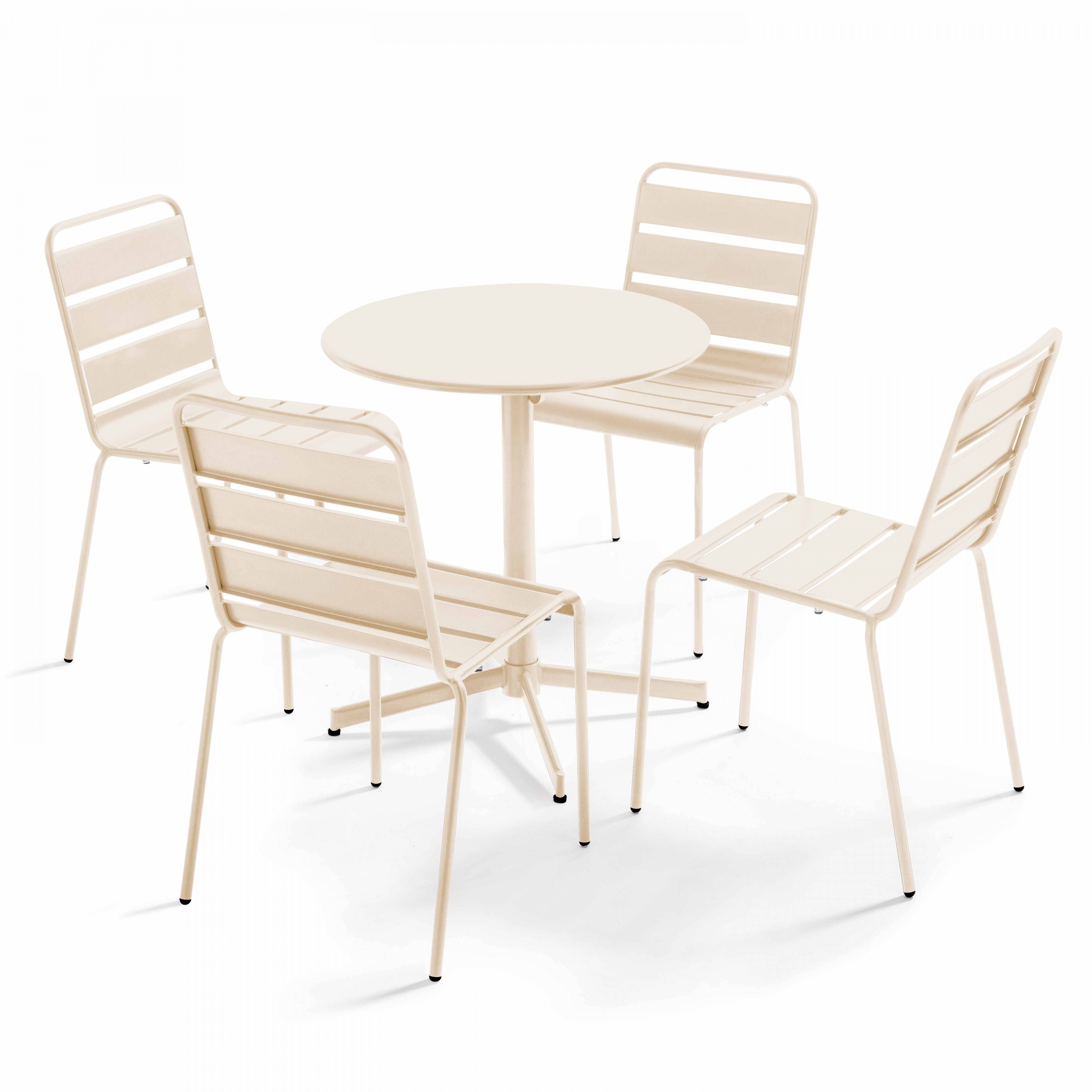 Oviala - Ensemble table de jardin ronde et 4 chaises en métal ivoire Palavas - Oviala - Imagen 1