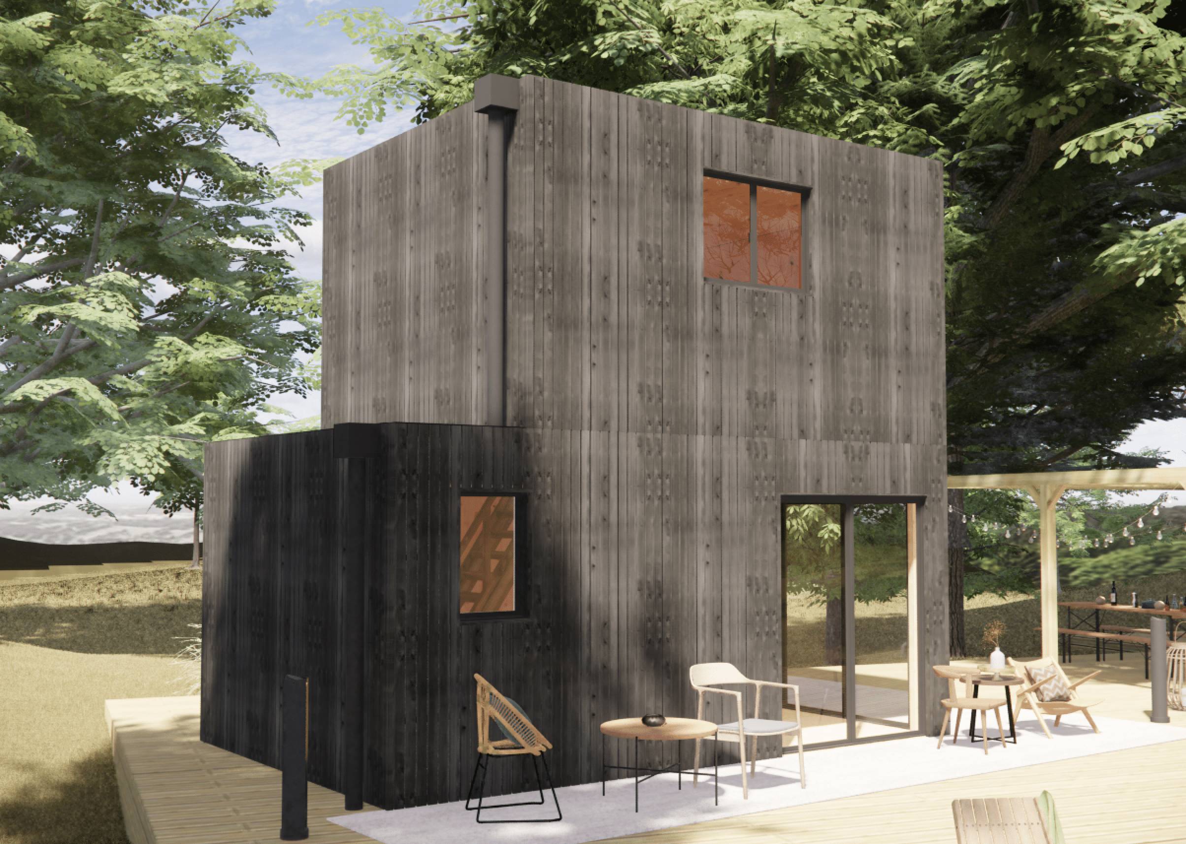 Studio de jardin 4 saisons en bois 5,5 x 3,5 x 2,7 m / isolation RE2020 avec mezzanine et terrasse / menuiseries alu k-line - Image 1