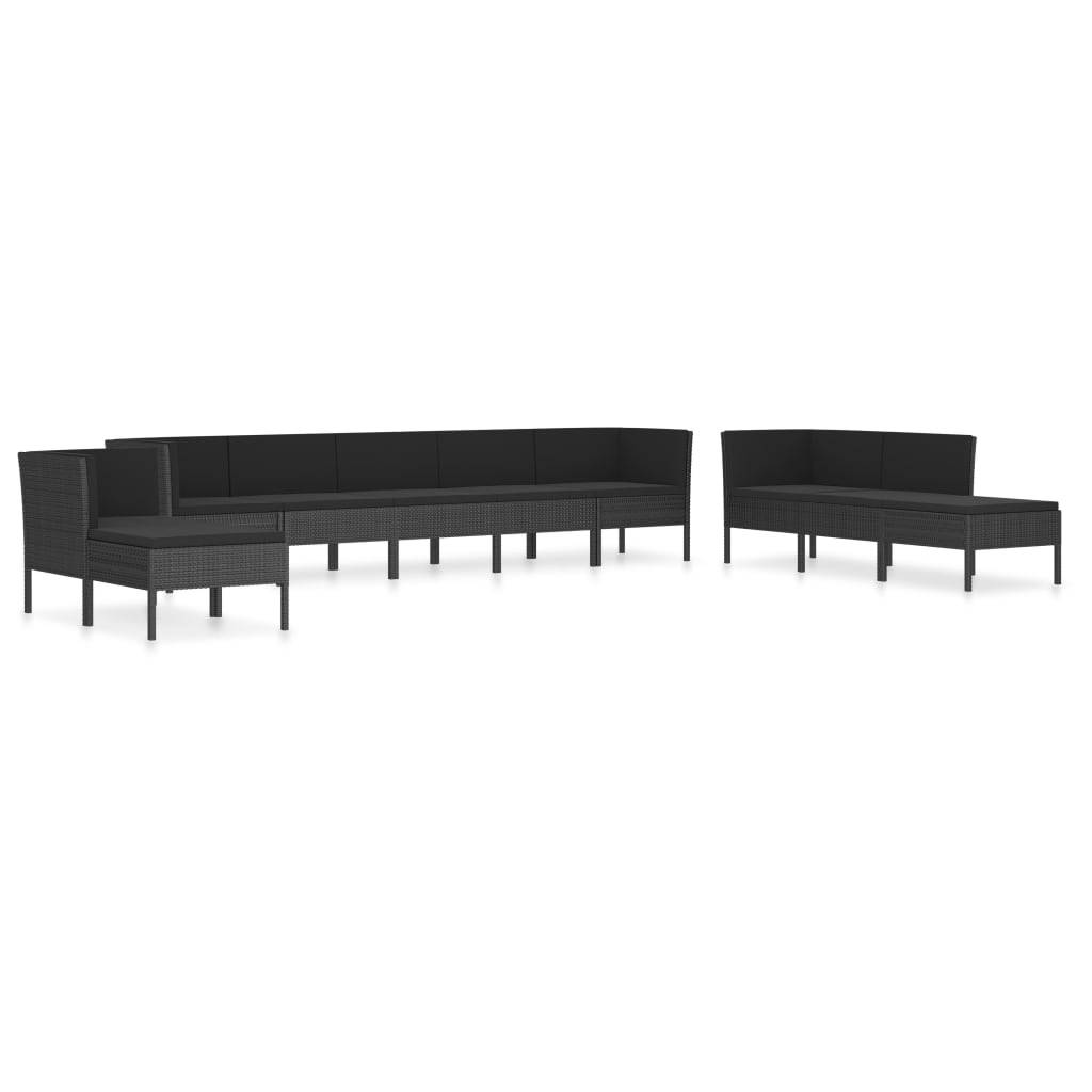 Helloshop26 - Salon de jardin meuble d'extérieur ensemble de mobilier 10 pièces avec coussins résine tressée noir - Imagen 1
