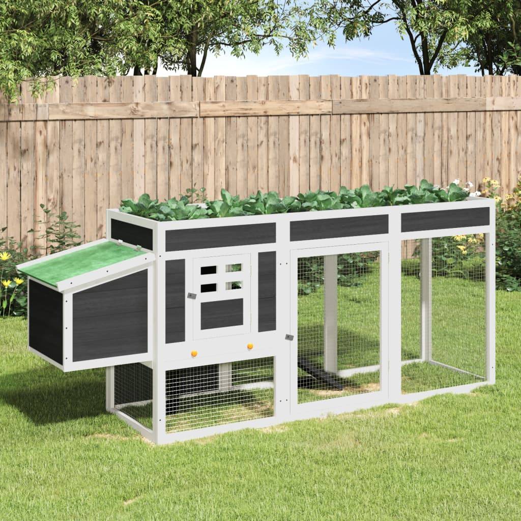 Poulailler Bois Pin Massif Extérieur Potager Intégré Nichoir 204x50x84cm Gris - ComfortXL Outdoor Living - Image 1