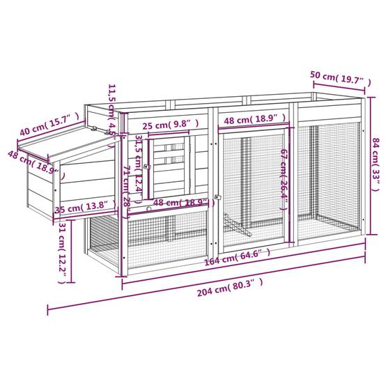 Poulailler Bois Pin Massif Extérieur Potager Intégré Nichoir 204x50x84cm Gris - ComfortXL Outdoor Living - Image 8