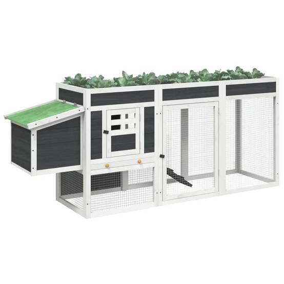 Poulailler Bois Pin Massif Extérieur Potager Intégré Nichoir 204x50x84cm Gris - ComfortXL Outdoor Living - Image 3