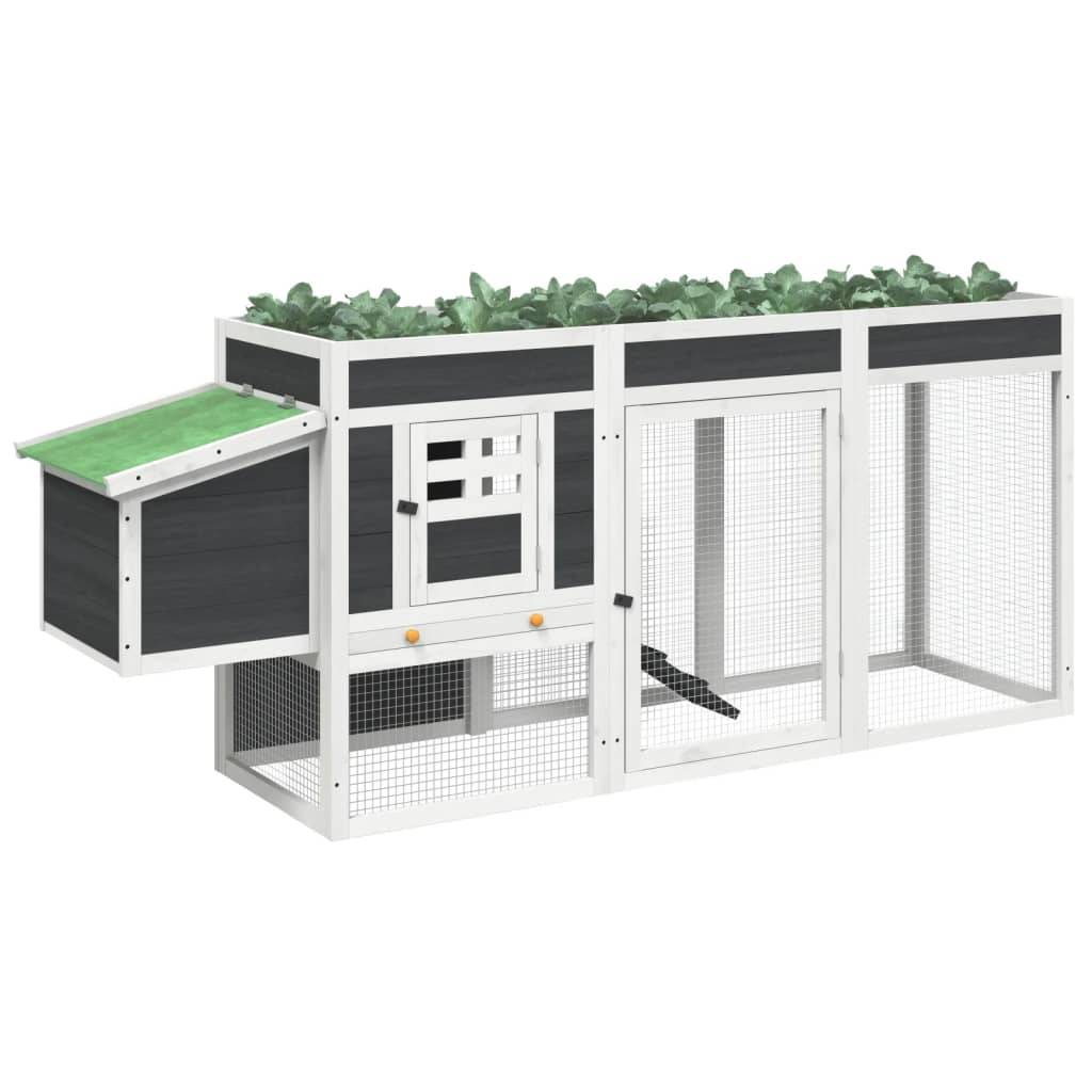 Poulailler Bois Pin Massif Extérieur Potager Intégré Nichoir 204x50x84cm Gris - ComfortXL Outdoor Living - Image 3