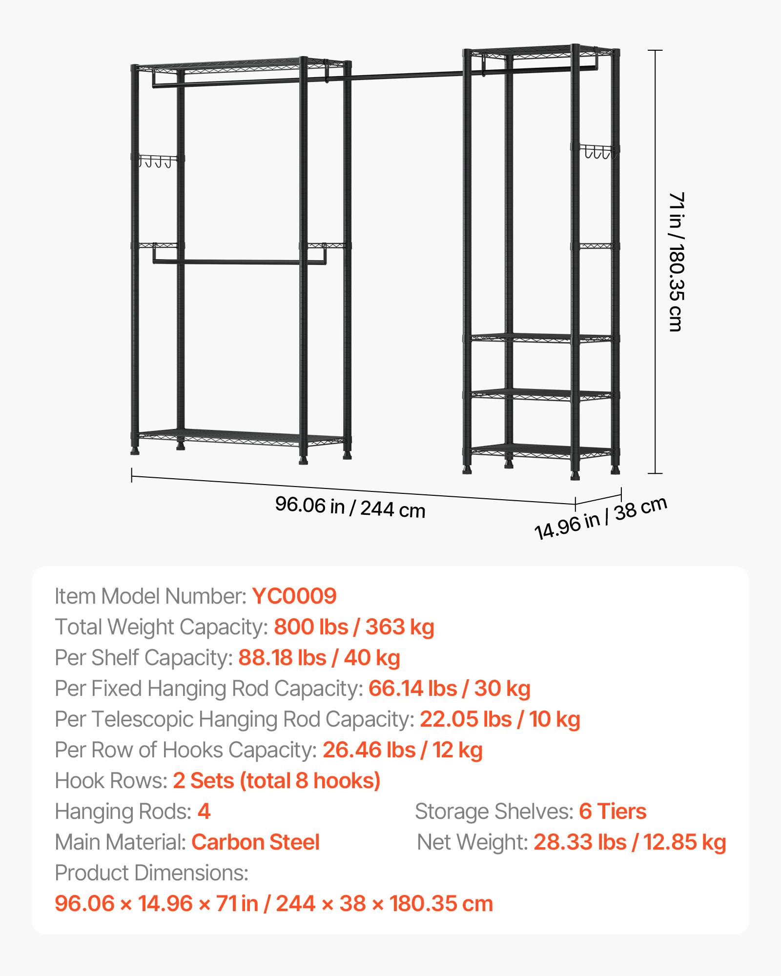 VEVOR Portant à Vêtements Porte-manteau en Acier au Carbone pour Chambre Magasin - Image 3