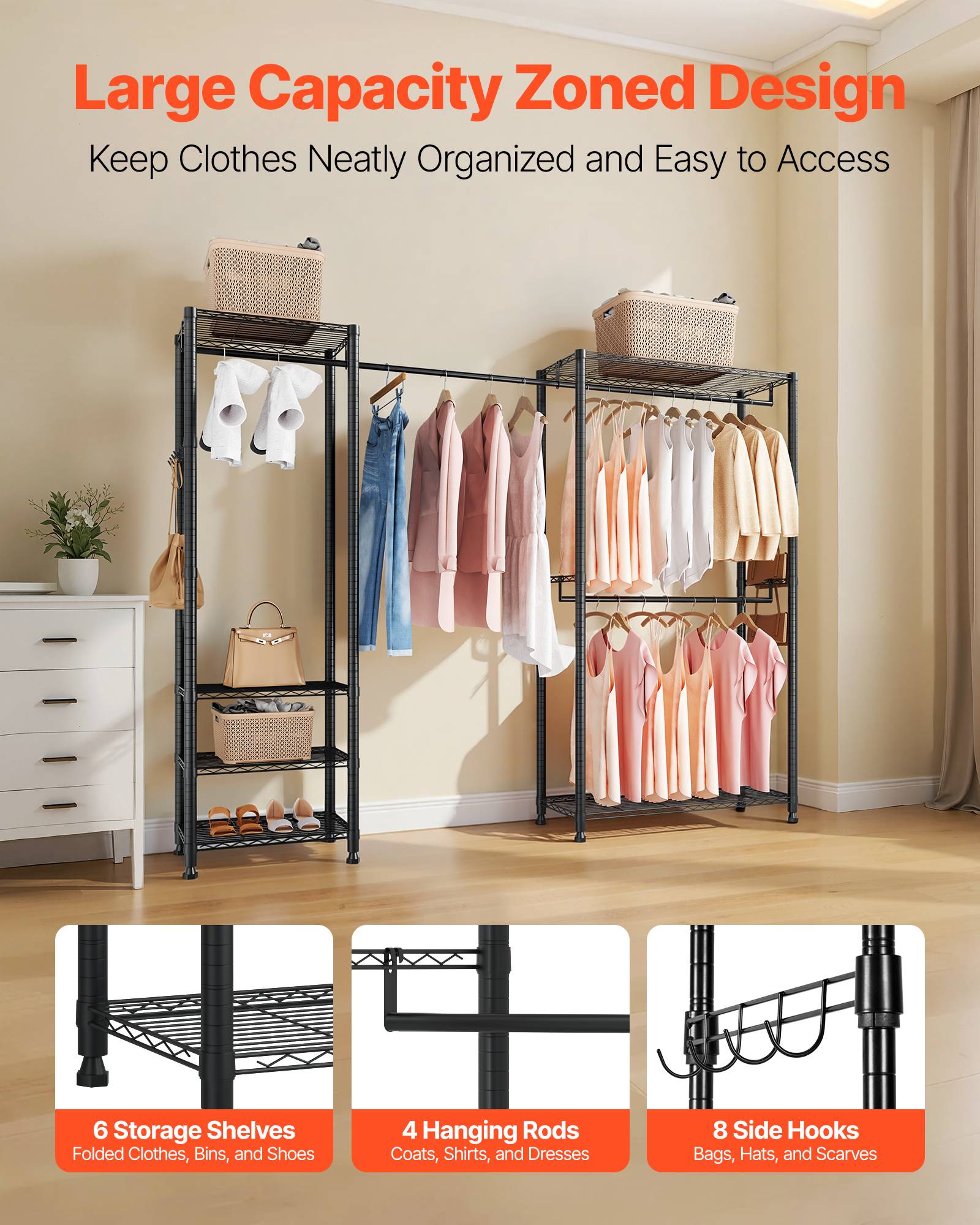 VEVOR Portant à Vêtements Porte-manteau en Acier au Carbone pour Chambre Magasin - Image 2