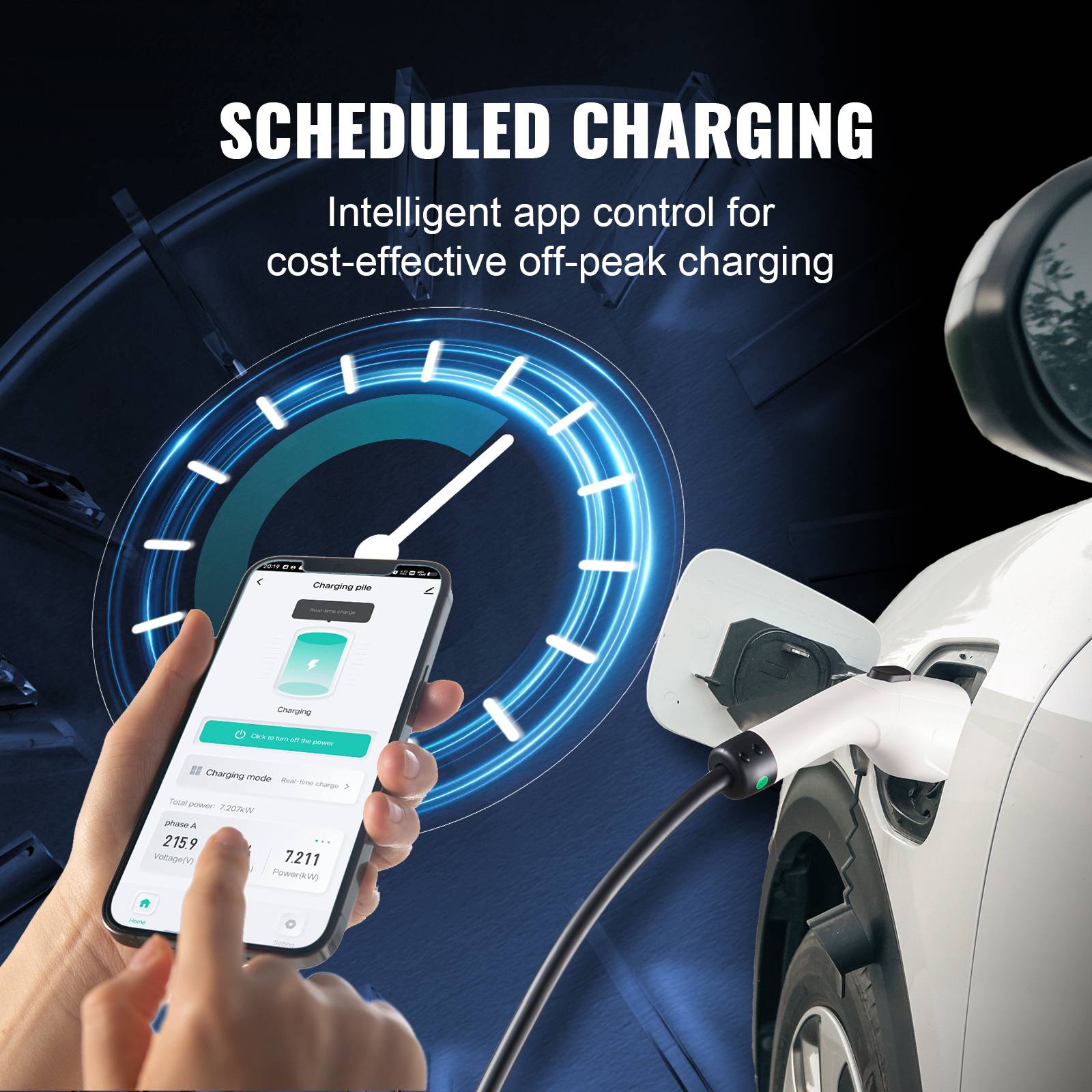 VEVOR Chargeur EV portable Type 2 16A 3,7kW, câble 8,6m, écran LCD, IP66, sac rangement. - Image 5