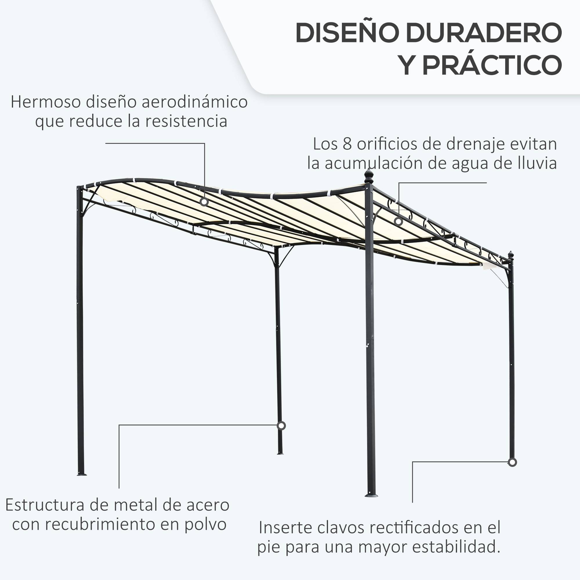 Pergola Adossée 3x3 m Acier et Polyester pour Jardin Terrasse Toit Incurvé Drainage Intégré Crème - ComfortXL Outdoor Living - Image 7