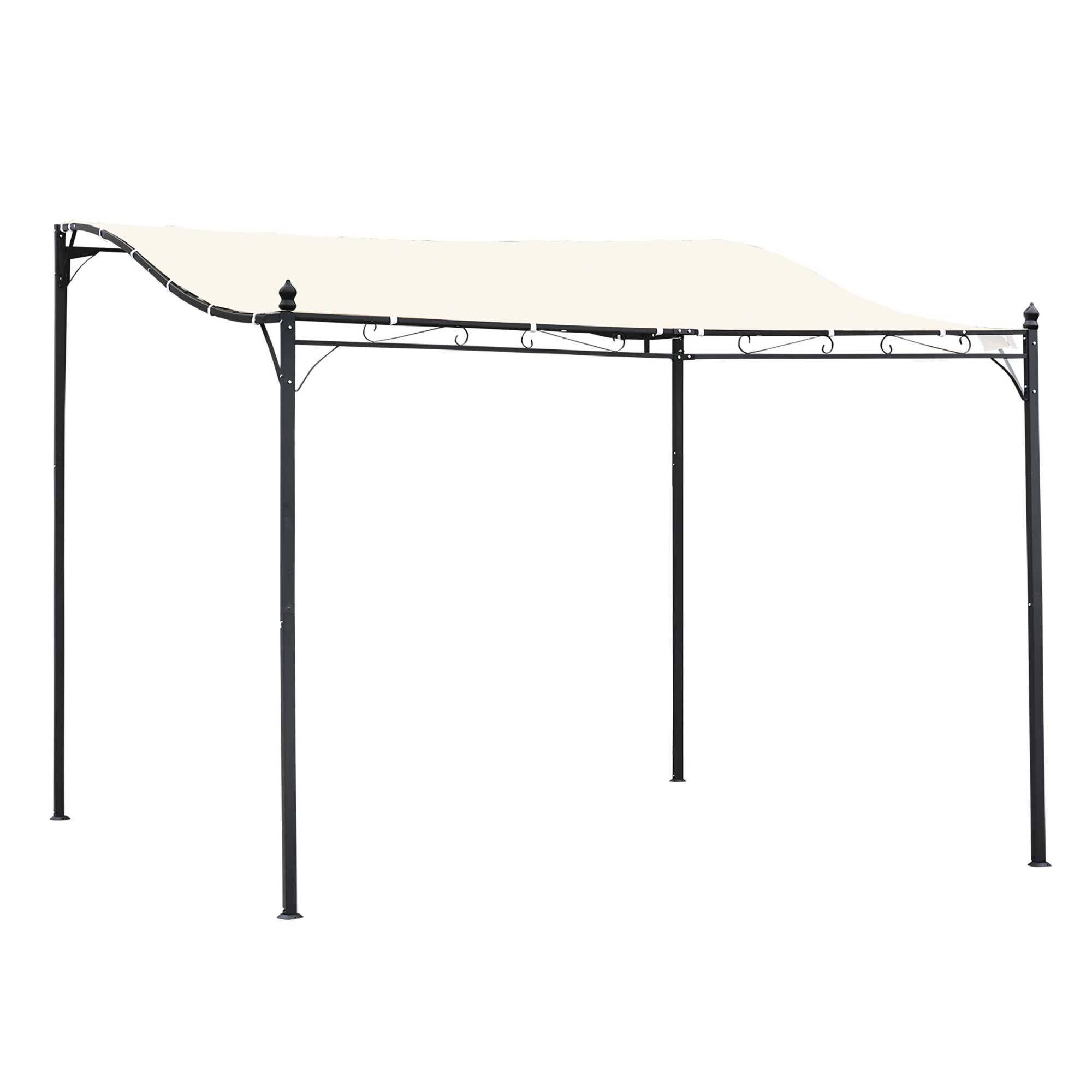 Pergola Adossée 3x3 m Acier et Polyester pour Jardin Terrasse Toit Incurvé Drainage Intégré Crème - ComfortXL Outdoor Living - Image 1