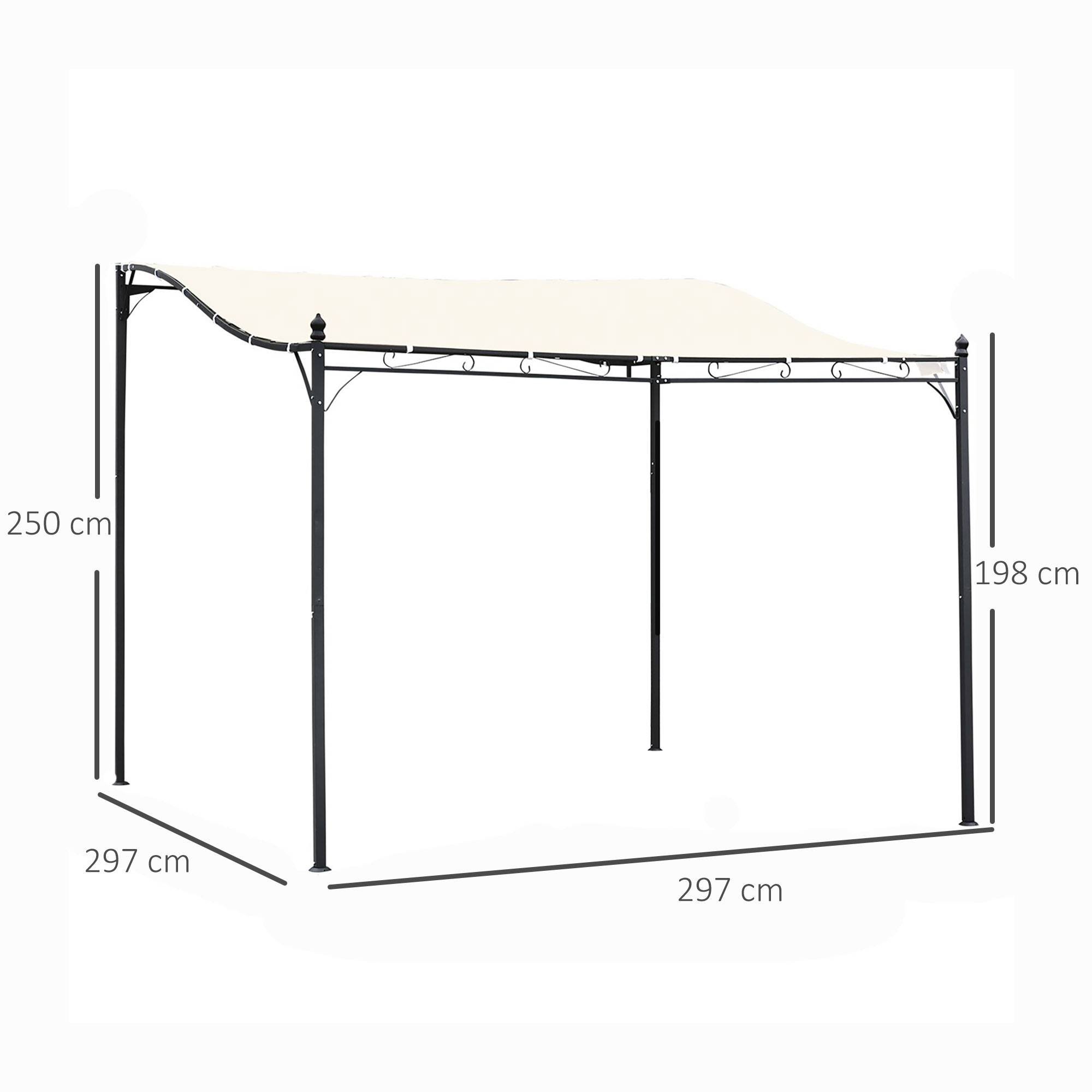 Pergola Adossée 3x3 m Acier et Polyester pour Jardin Terrasse Toit Incurvé Drainage Intégré Crème - ComfortXL Outdoor Living - Image 5