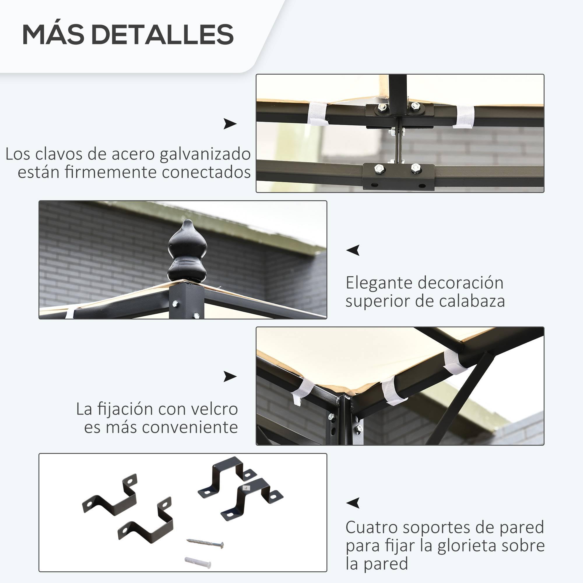Pergola Adossée 3x3 m Acier et Polyester pour Jardin Terrasse Toit Incurvé Drainage Intégré Crème - ComfortXL Outdoor Living - Image 8