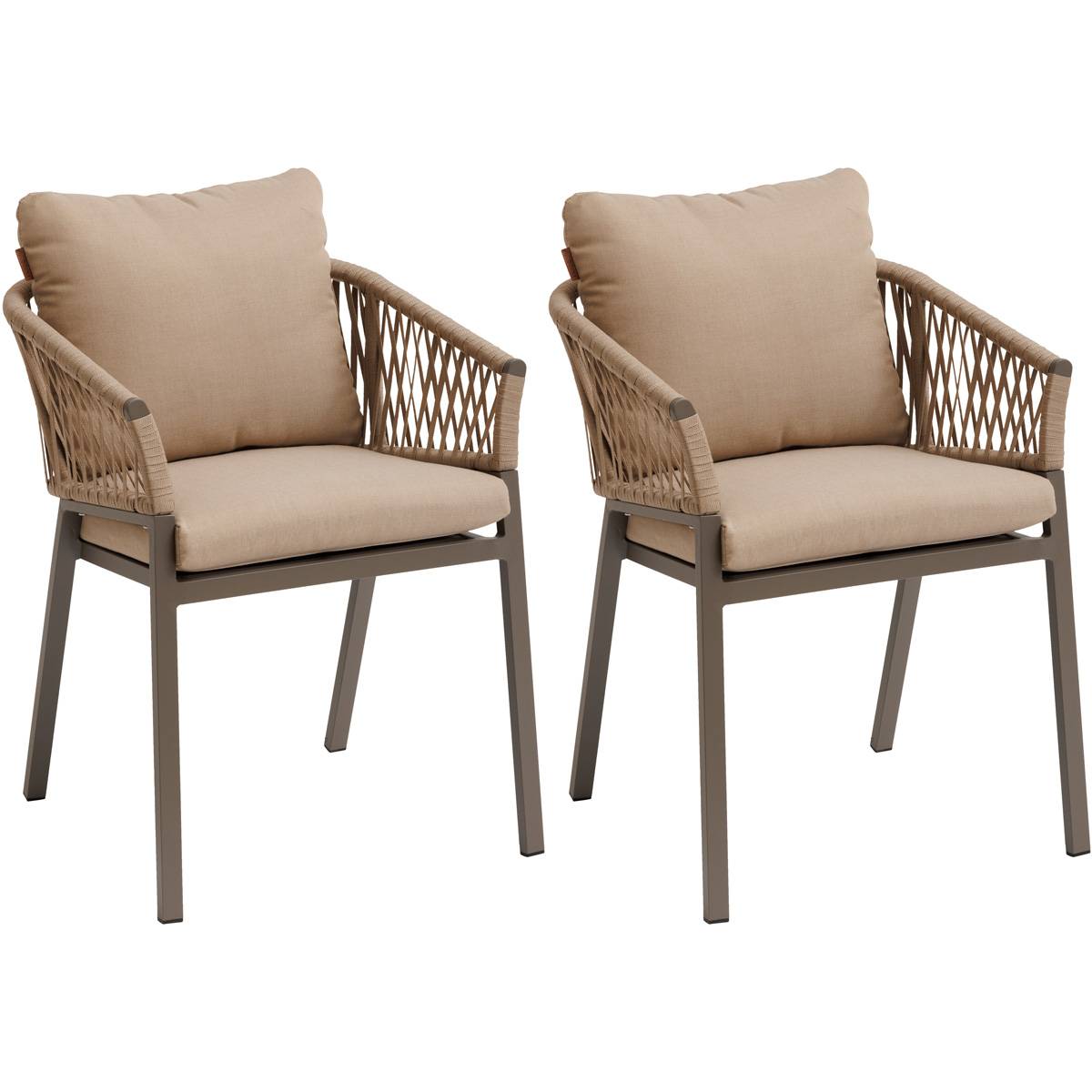 Hesperide - Lot de 2 fauteuils de jardin "Oriengo" miel & praline en aluminium et mailles tressées Hespéride - Imagen 6