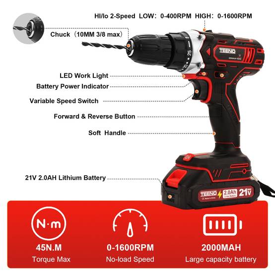 Generic Perceuse-Visseuse Sans Fil 21V Professionnelle - Kit Complet avec 2 Batteries Lithium-Ion, Chargeur et Mallette - Couple 60N.m - Mandrin 10mm - Vitesse Variable - Prix pas cher | CI Generic Perceuse-Visseuse Sans Fil 21V Professionnelle - Kit Complet avec 2 Batteries Lithium-Ion, Chargeur et Mallette - Couple 60N.m - Mandrin 10mm - Vitesse Variable - Prix pas cher | CI