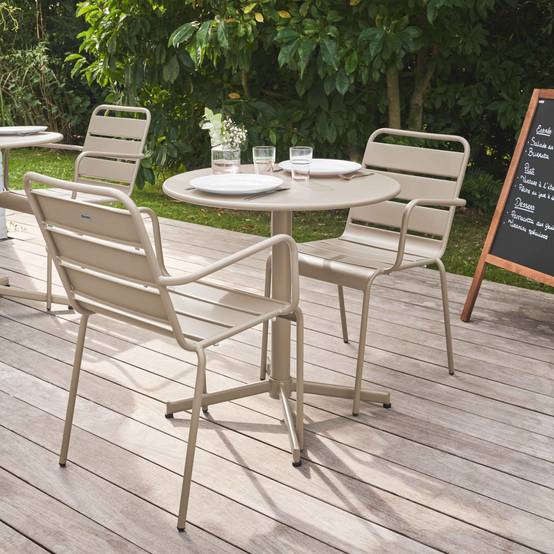 Oviala - Ensemble table de jardin et 2 fauteuils métal taupe Palavas - Oviala - Imagen 3
