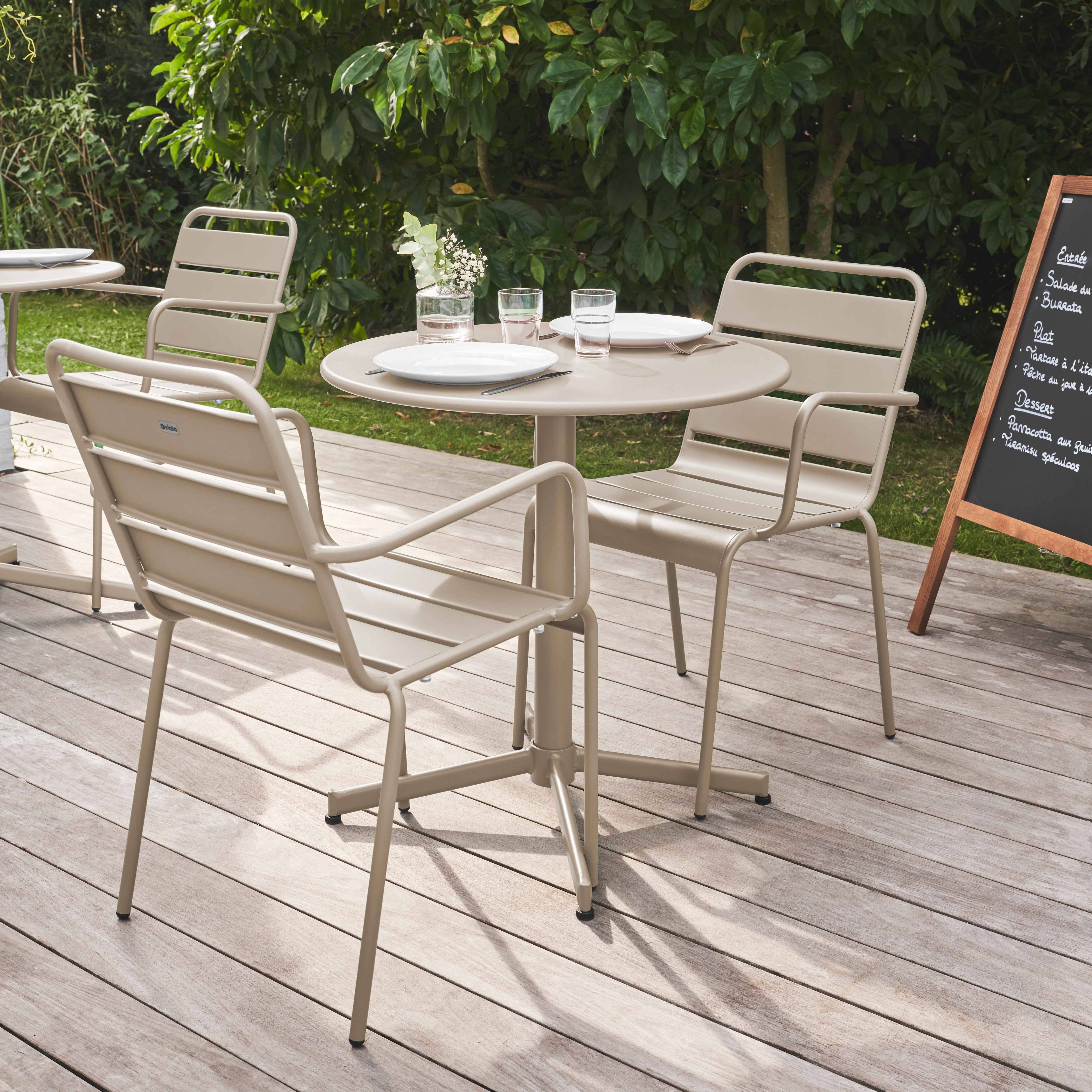 Oviala - Ensemble table de jardin et 2 fauteuils métal taupe Palavas - Oviala - Imagen 3
