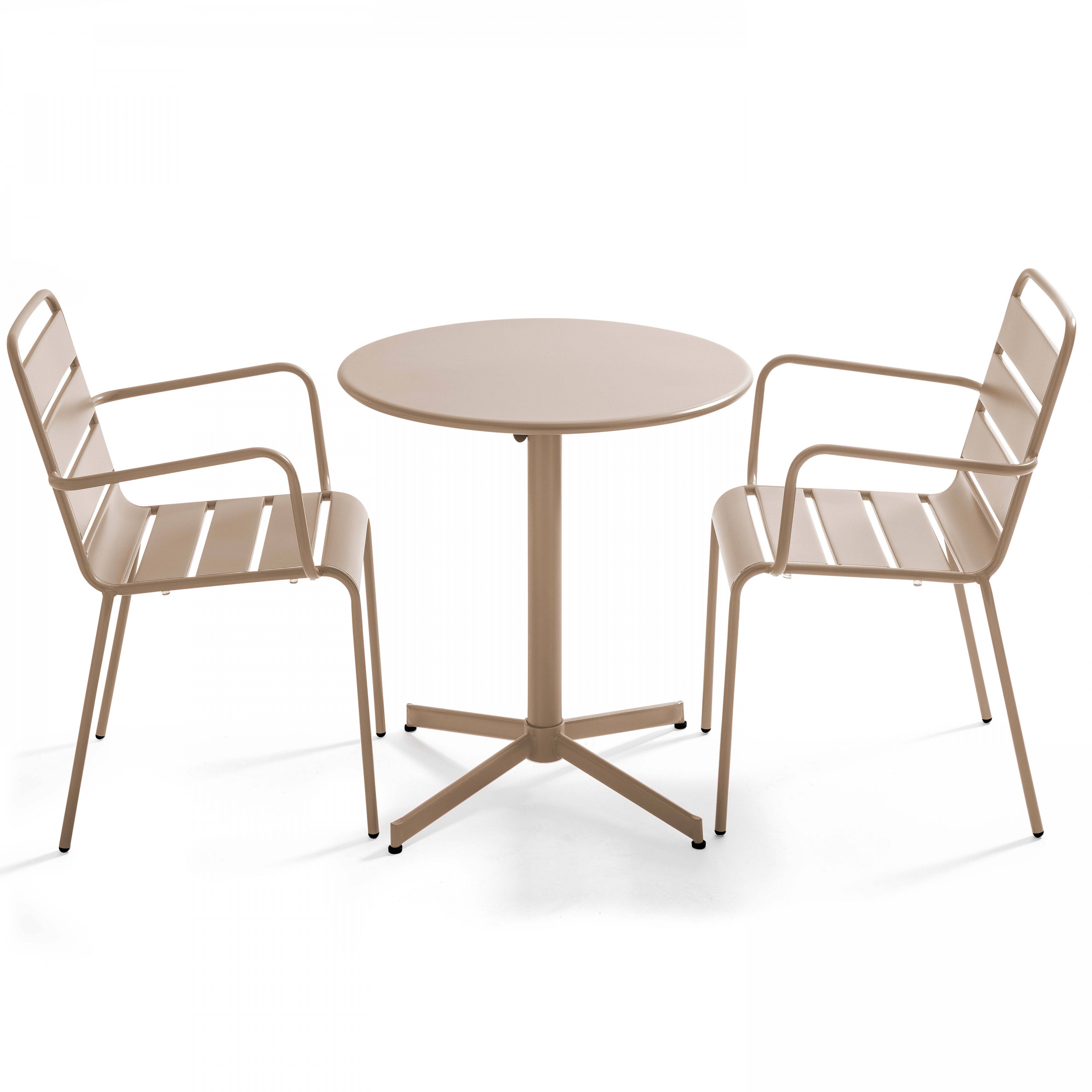 Oviala - Ensemble table de jardin et 2 fauteuils métal taupe Palavas - Oviala - Imagen 1
