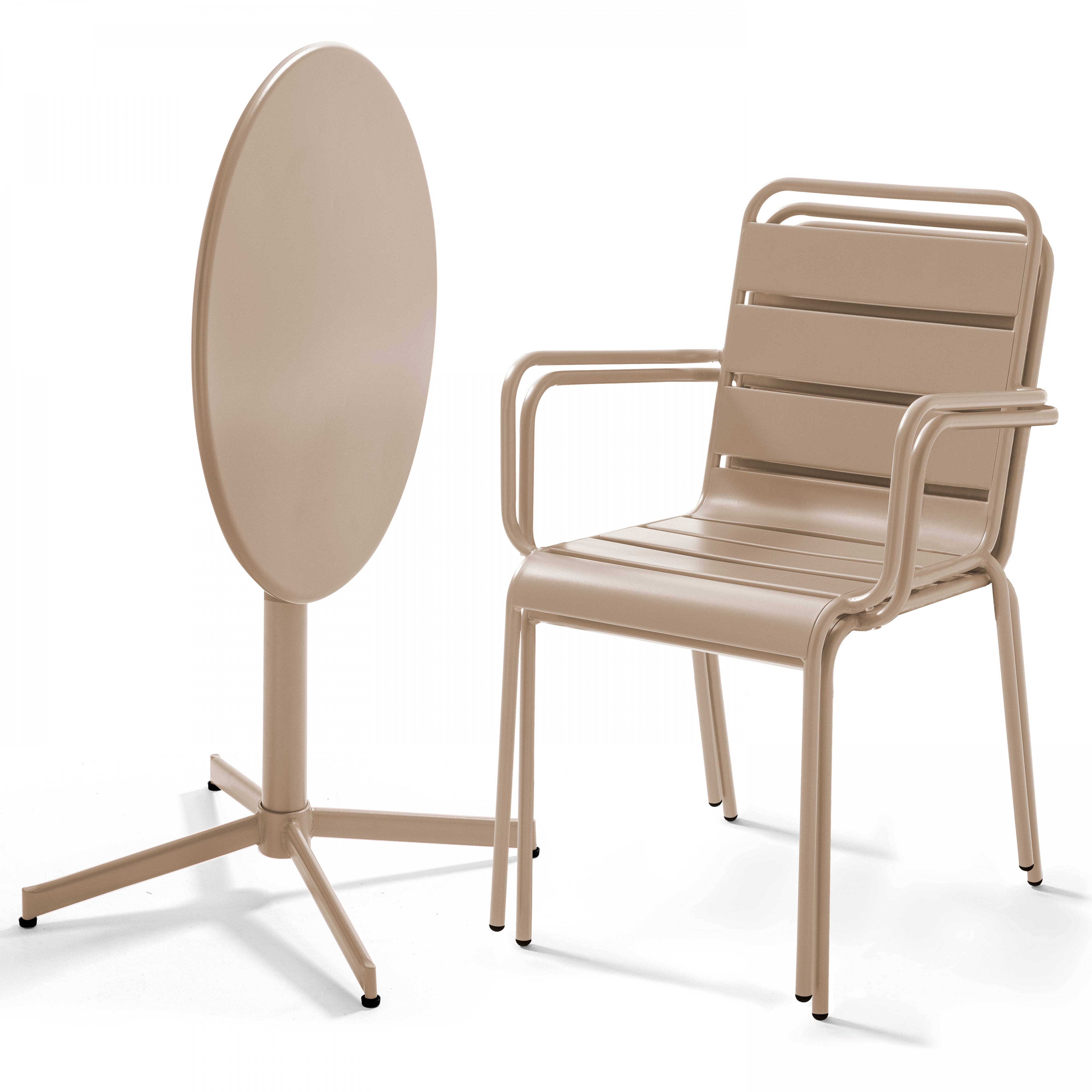 Oviala - Ensemble table de jardin et 2 fauteuils métal taupe Palavas - Oviala - Imagen 2