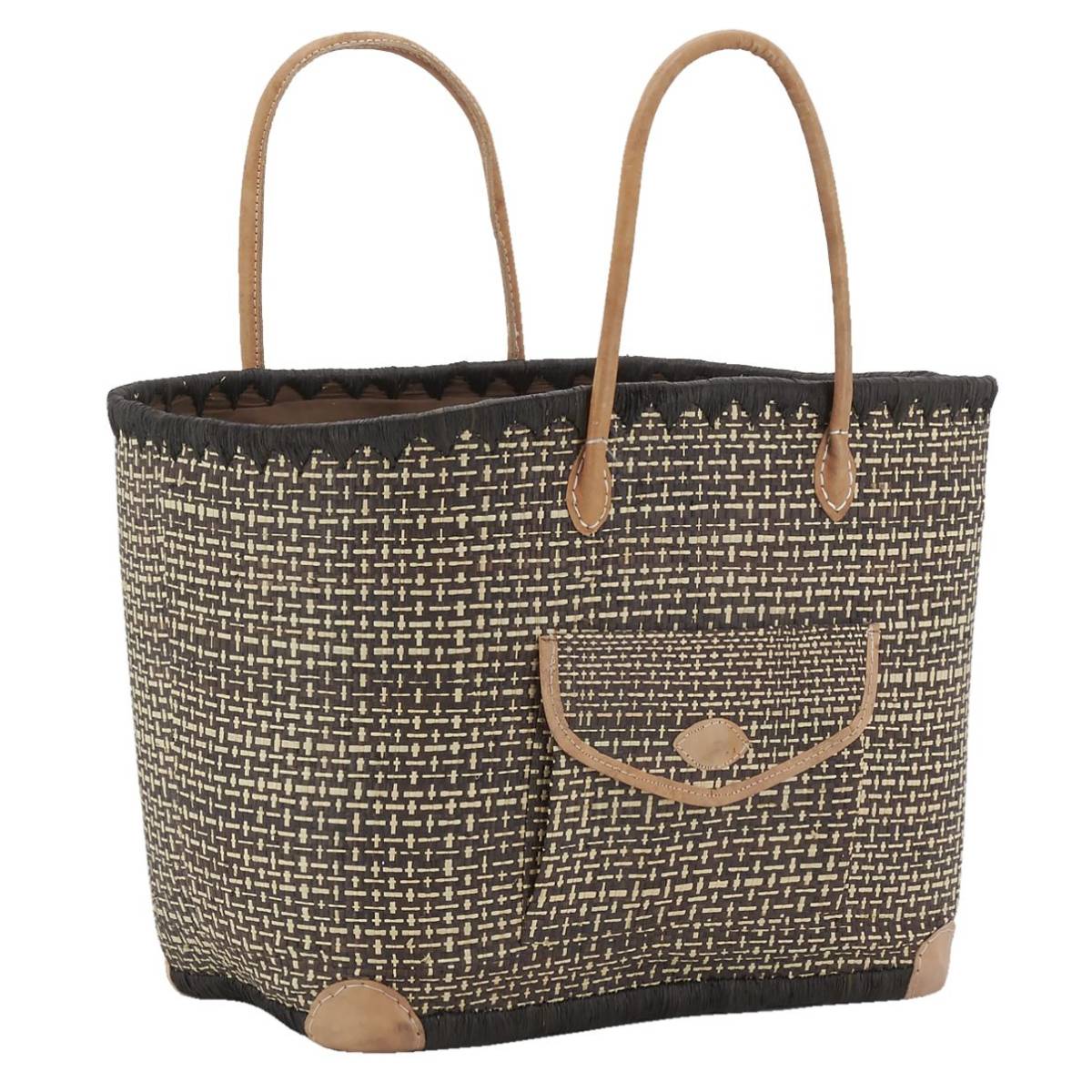Aubry Gaspard - Sac en jonc teinté et anses en cuir Grand modèle - Imagen 1