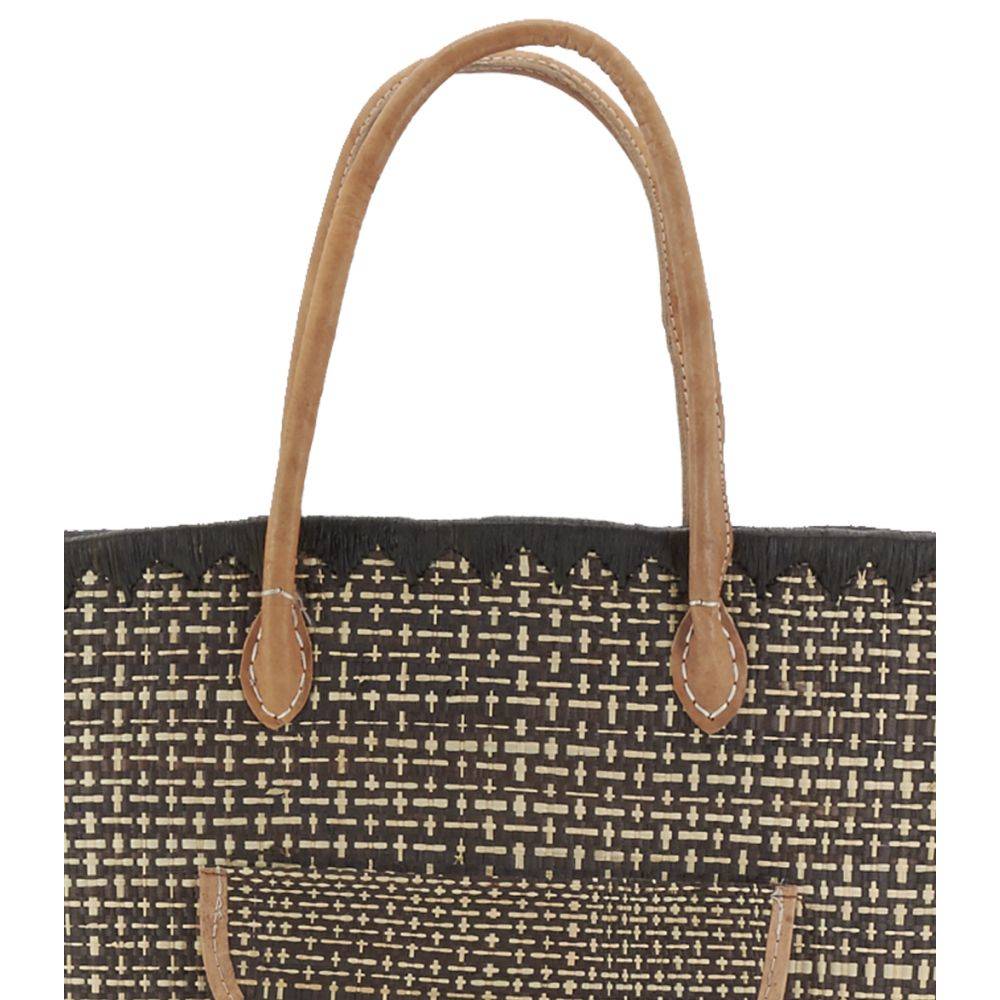 Aubry Gaspard - Sac en jonc teinté et anses en cuir Grand modèle - Imagen 3