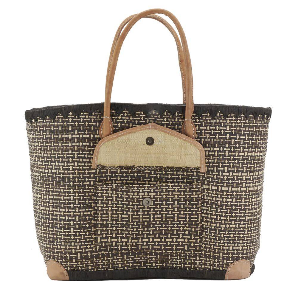 Aubry Gaspard - Sac en jonc teinté et anses en cuir Grand modèle - Imagen 4