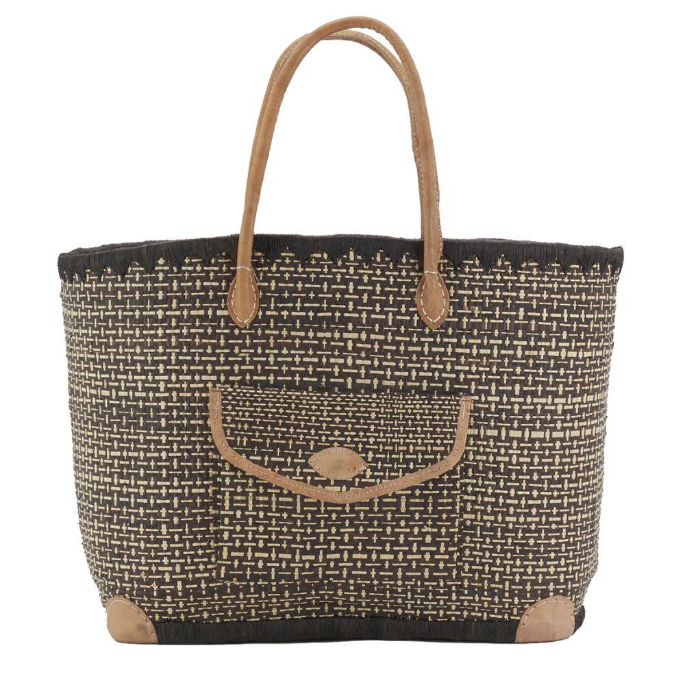 Aubry Gaspard - Sac en jonc teinté et anses en cuir Grand modèle - Imagen 2