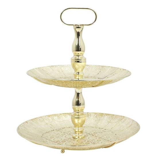 Plateau Décoratif Oriental Marrakech Manar 35cm Métal Argenté - Style Bohème Vintage
