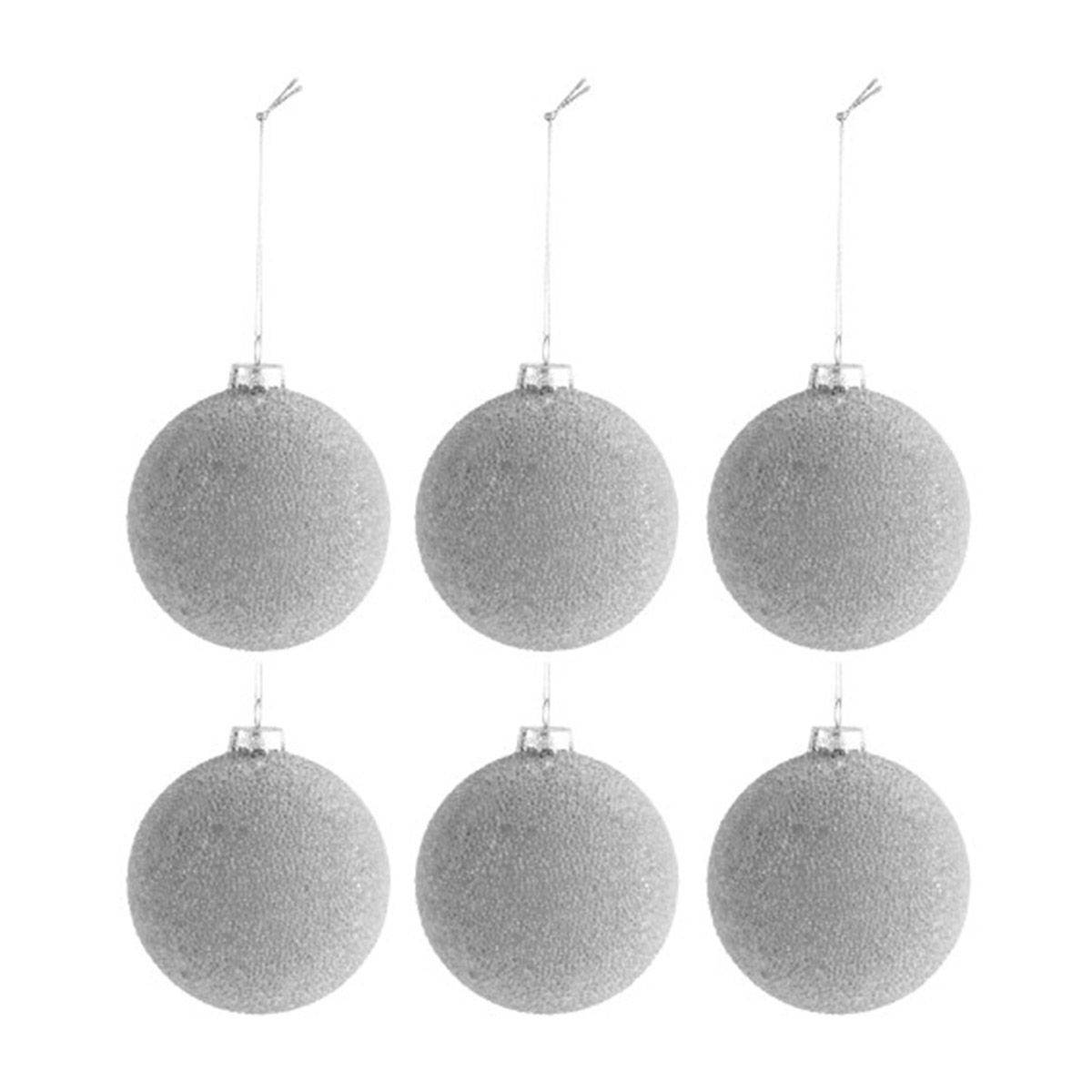 Lot de 6 Boules de Noël Design "Perles" 8cm Naturel - Image 1