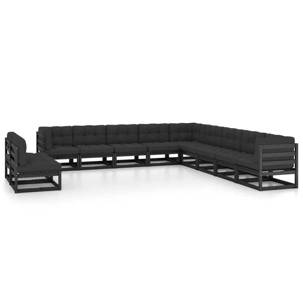 Helloshop26 - Salon de jardin meuble d'extérieur ensemble de mobilier 11 pièces avec coussins noir bois de pin massif - Imagen 2