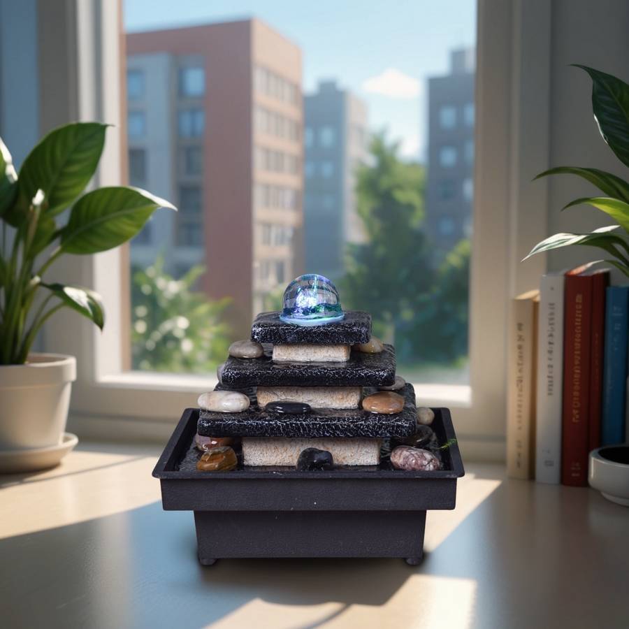 Zen Light - Fontaine d'Intérieur Eka - Fontaine Cascade Escalier Temple - Décoration Zen Relaxante - Éclairage Led - H 18cm – Zen'Light - Image 1