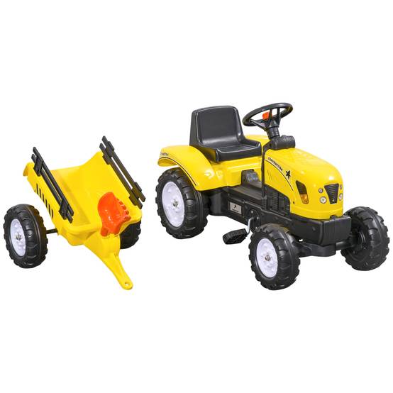 Porteur tracteur enfants avec remorque, râteau et pelle, tracteur à pédales 6 roues, charge 35 kg, pour 3+ ans - Image 2
