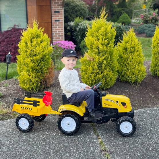 Porteur tracteur enfants avec remorque, râteau et pelle, tracteur à pédales 6 roues, charge 35 kg, pour 3+ ans - Image 10