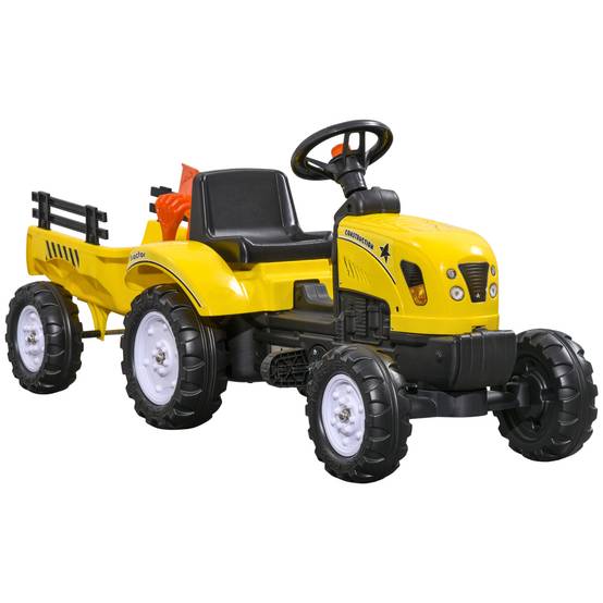 Porteur tracteur enfants avec remorque, râteau et pelle, tracteur à pédales 6 roues, charge 35 kg, pour 3+ ans - Image 1