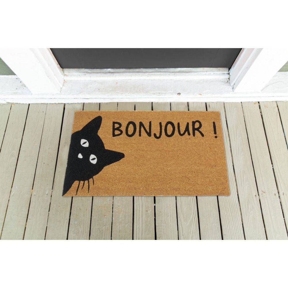 Aubry Gaspard - Paillasson coco intérieur extérieur 75 x 45 cm Chat bonjour - Imagen 2