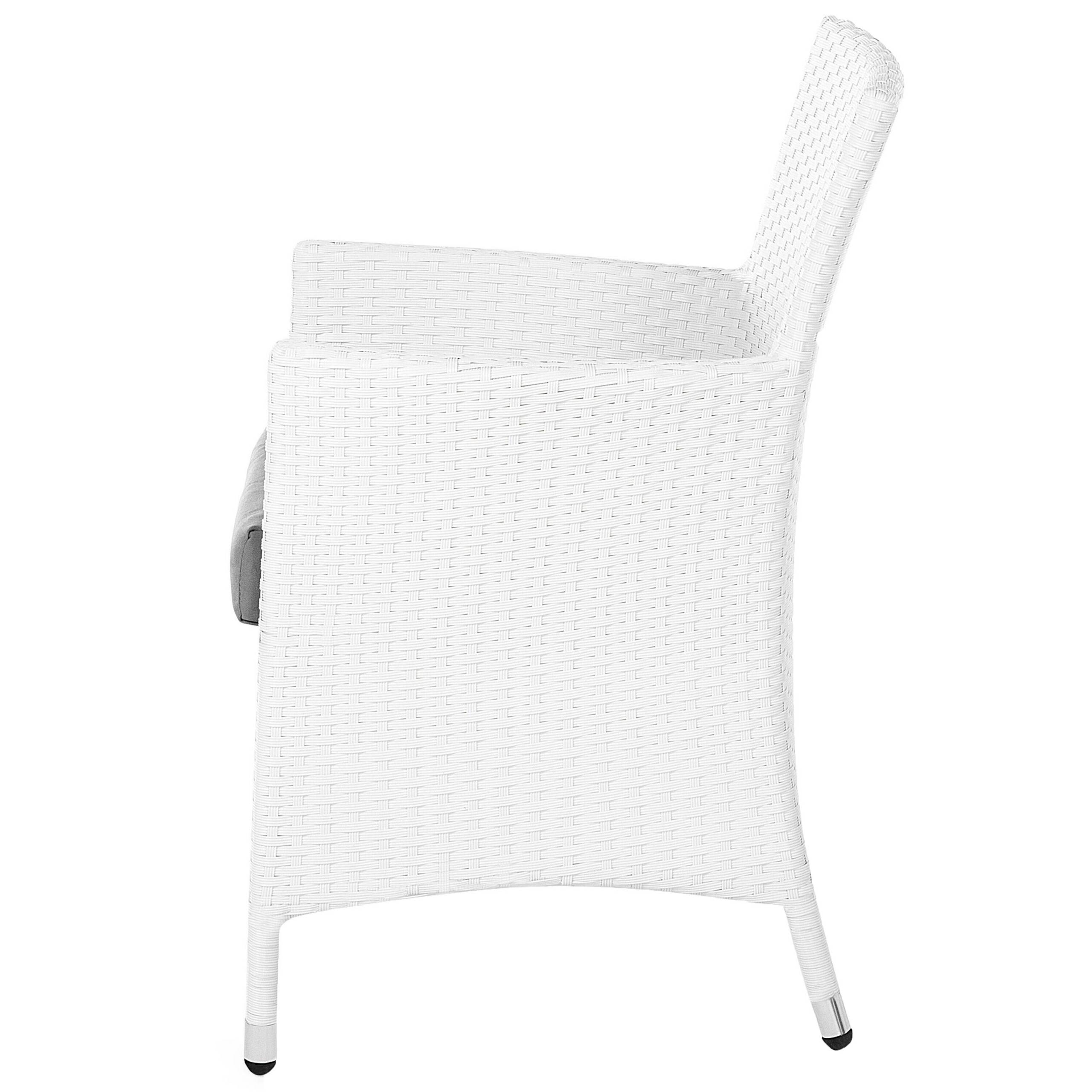 Beliani - Lot 2 Chaises Grises en Rotin Fauteuils de Jardin avec Coussins Blancs Confort d\'Assise et Style Moderne pour Extérieur Contemporain - Imagen 5