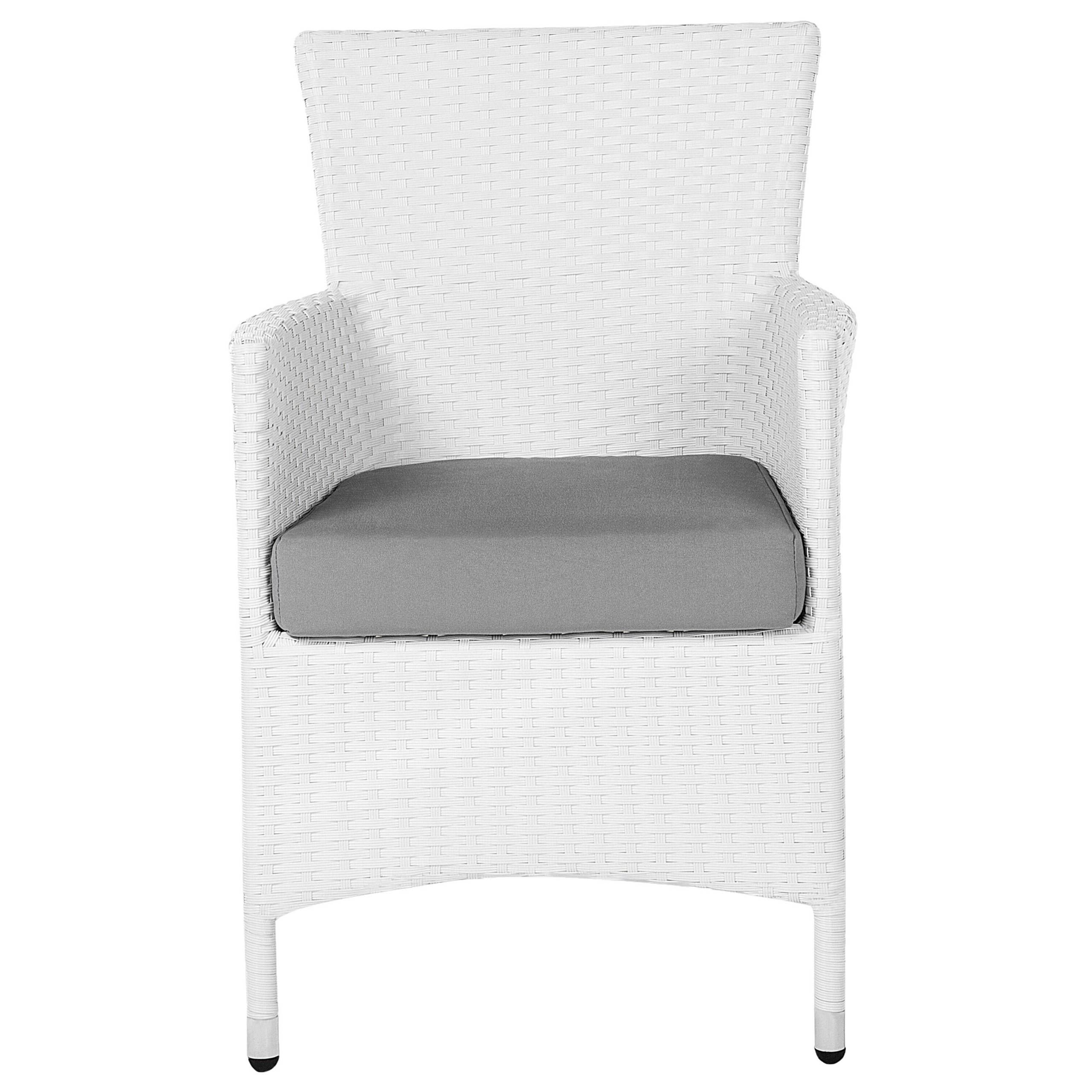 Beliani - Lot 2 Chaises Grises en Rotin Fauteuils de Jardin avec Coussins Blancs Confort d\'Assise et Style Moderne pour Extérieur Contemporain - Imagen 4