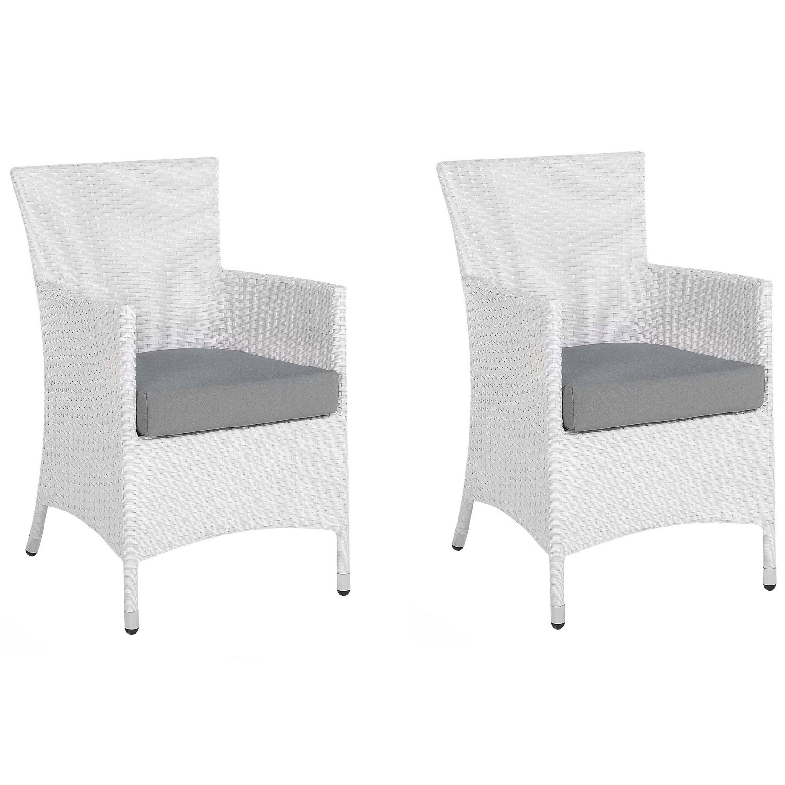 Beliani - Lot 2 Chaises Grises en Rotin Fauteuils de Jardin avec Coussins Blancs Confort d\'Assise et Style Moderne pour Extérieur Contemporain - Imagen 1