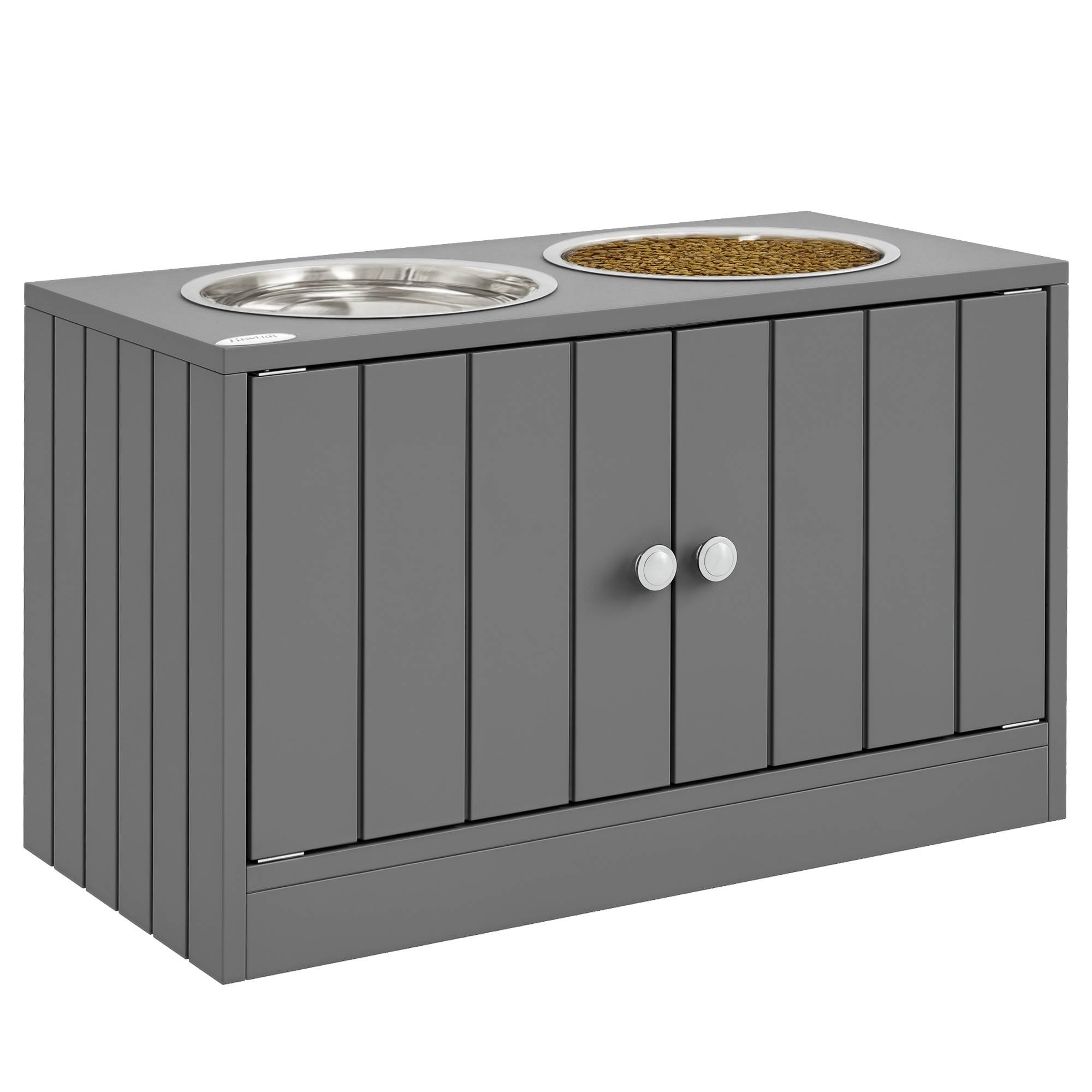 Gamelle surélevée pour grands chiens avec 2 gamelles de 2000 ml et rangement dissimulé, 60 x 30 x 35,5 cm, grise - Image 1