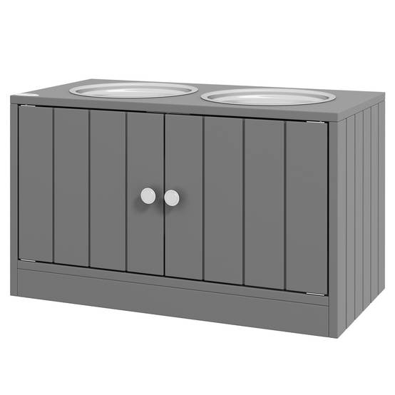 Gamelle surélevée pour grands chiens avec 2 gamelles de 2000 ml et rangement dissimulé, 60 x 30 x 35,5 cm, grise - Image 2
