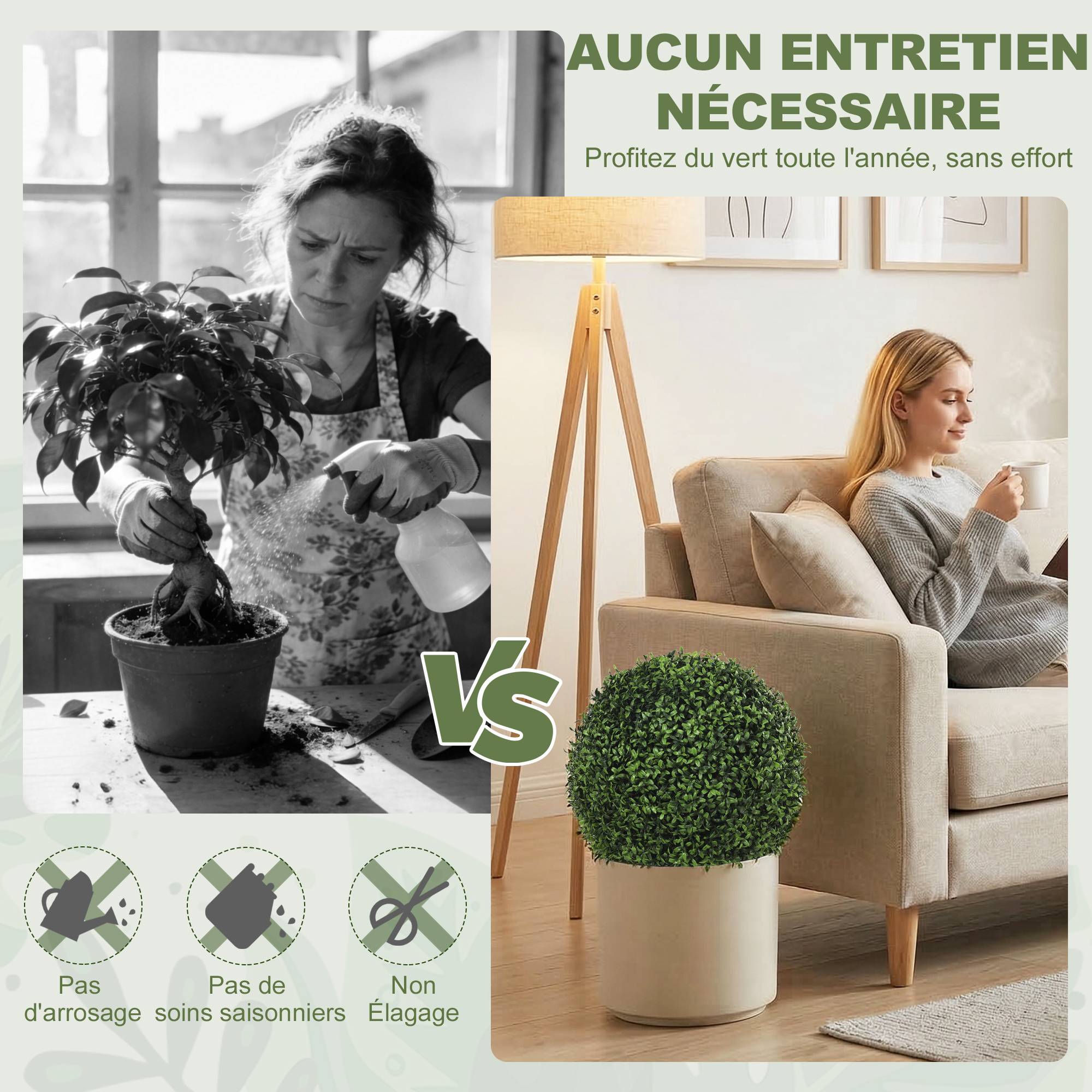 Lot de 2 boules de buis artificielles en pot, résistantes aux UV, 42 cm, pour décoration intérieure/extérieure - Image 9