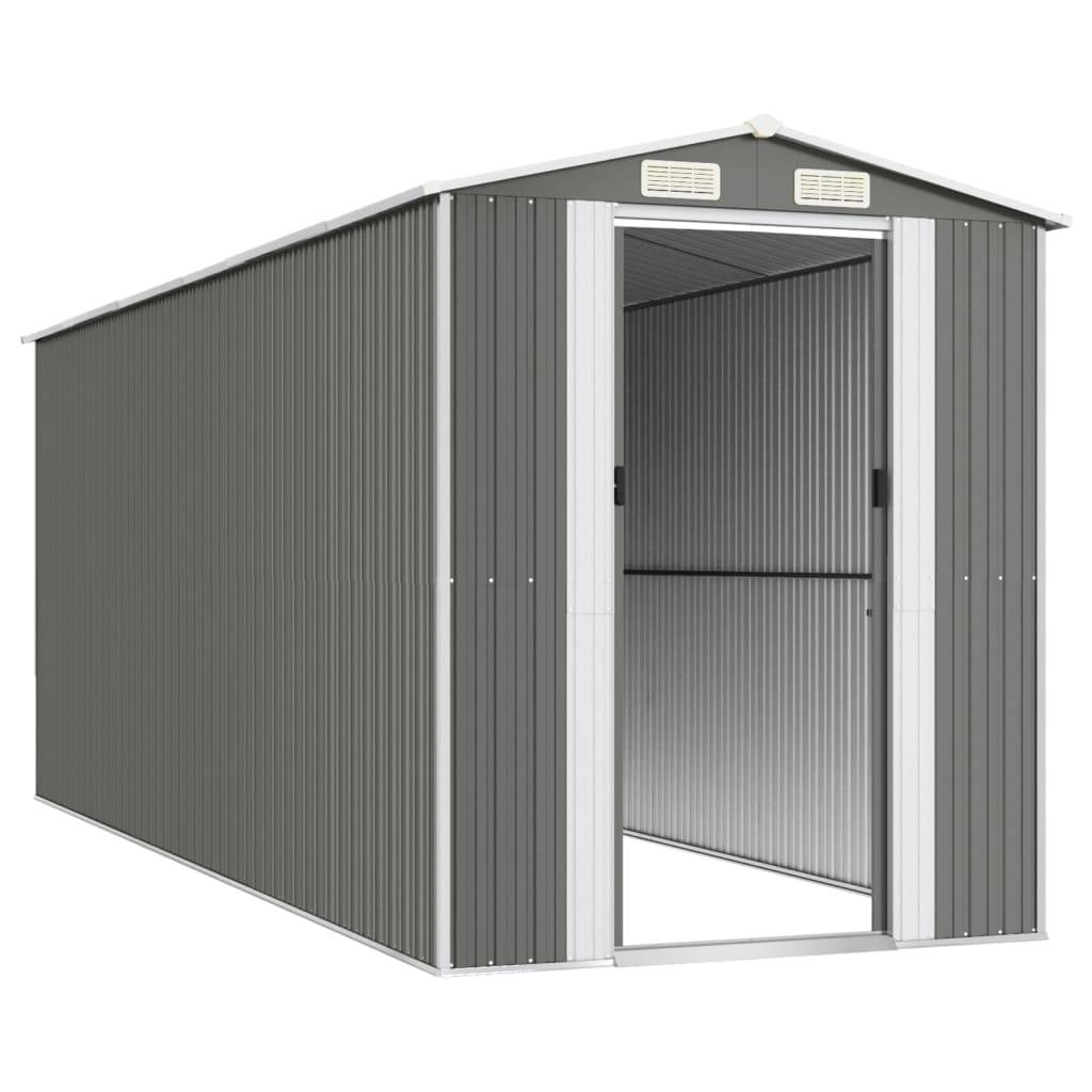 Helloshop26 - Abri de jardin cabane cabanon maison de stockage remise extérieur hangar outils robuste clair 192 x 523 x 223 cm acier galvanisé gris - Imagen 3