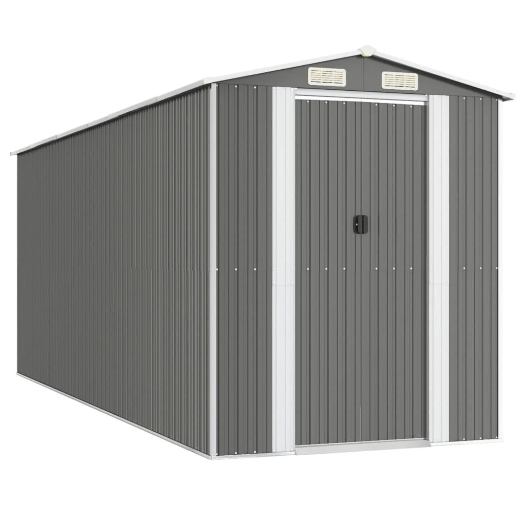 Helloshop26 - Abri de jardin cabane cabanon maison de stockage remise extérieur hangar outils robuste clair 192 x 523 x 223 cm acier galvanisé gris - Imagen 1