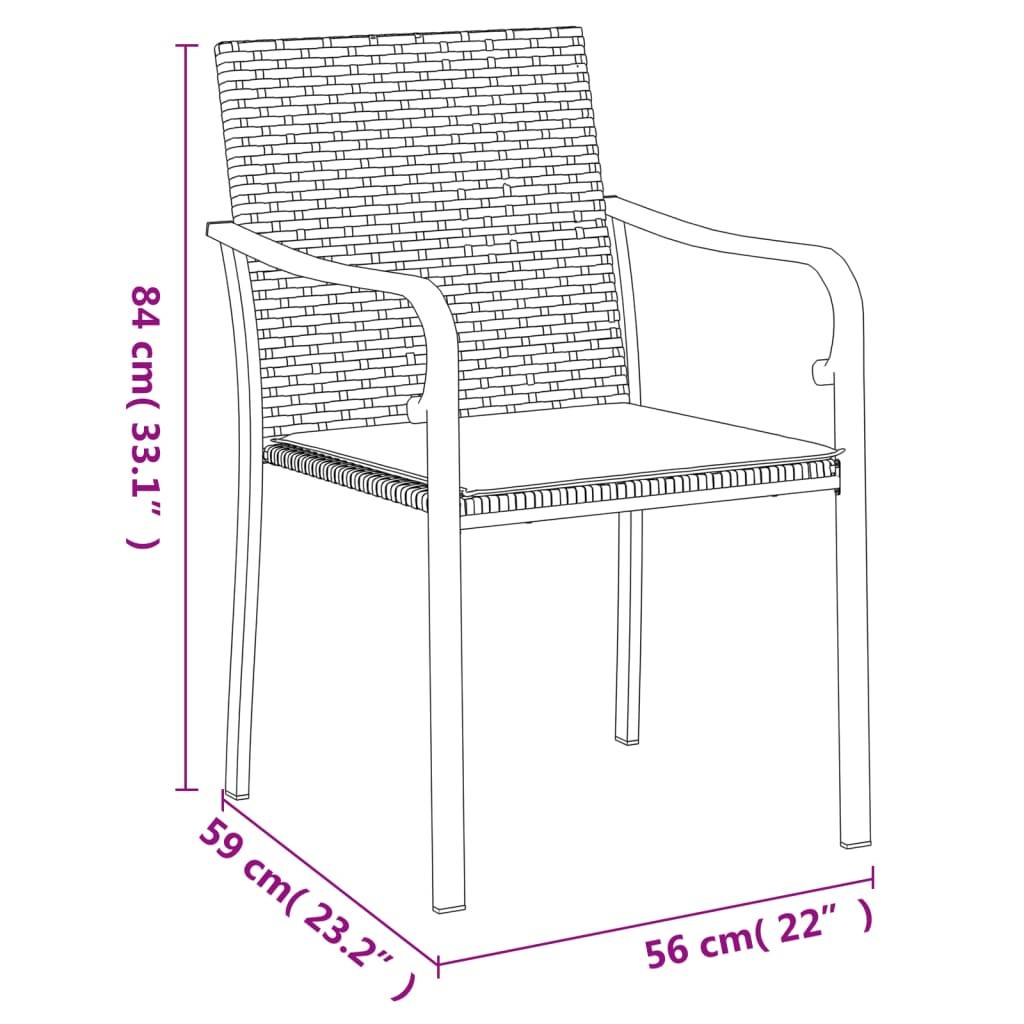 PANGIVO - Chaises de jardin rotin noir avec coussins 56 x 59 x 84 cm - PANGIVO - Image 9