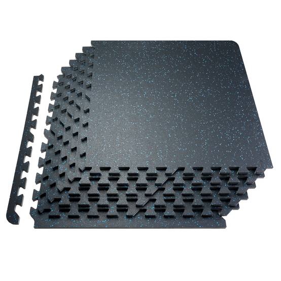 VEVOR Tapis sol salle de sport 25 carreaux 24"x24", EVA/caoutchouc. Pour gymnastique maison/garage. Noir/bleu. - Image 1