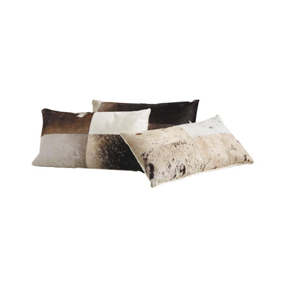 Aubry Gaspard - Coussin en peau de vache véritable modèle aléatoire Marron et blanc 50x30 - Imagen 4